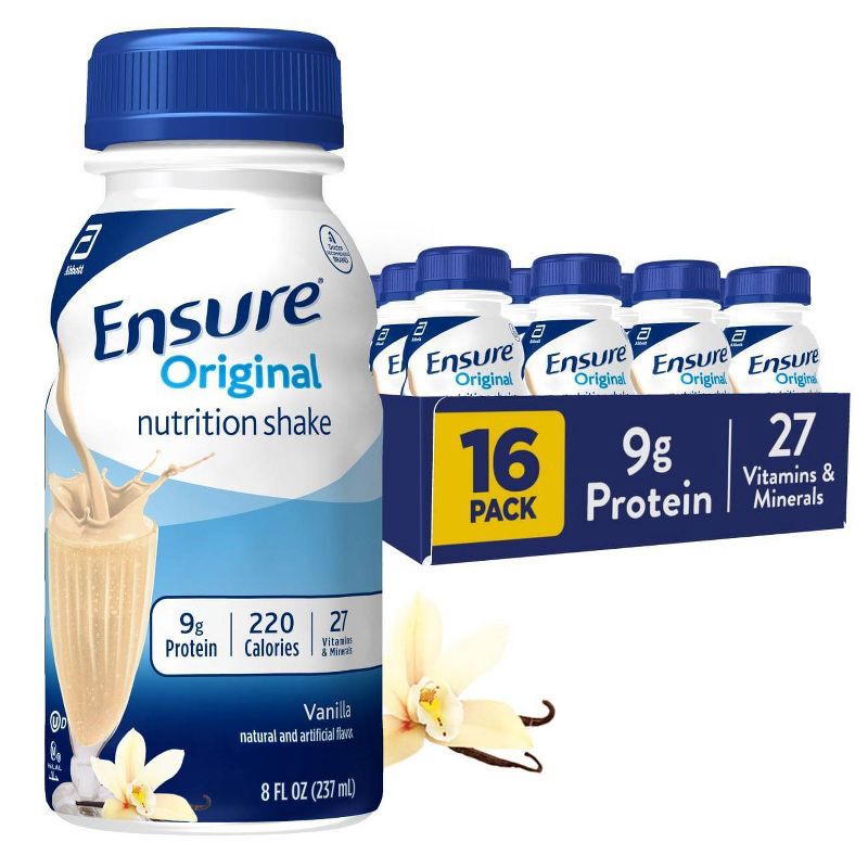 slide 1 of 9, Ensure Original Nutrition Shake Vanilla Non-Caffeinated - 16ct/128 fl oz, 16 ct, 128 fl oz
