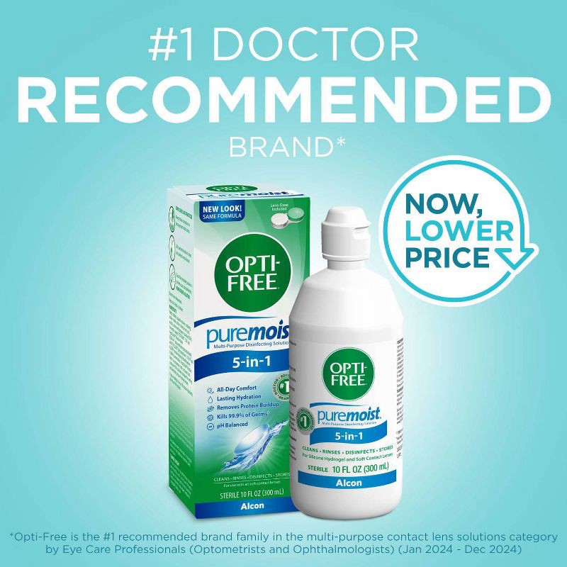 slide 3 of 8, Opti-Free PureMoist Multi-Purpose Disinfecting Contact Lens Solution - 10 fl oz, 10 fl oz