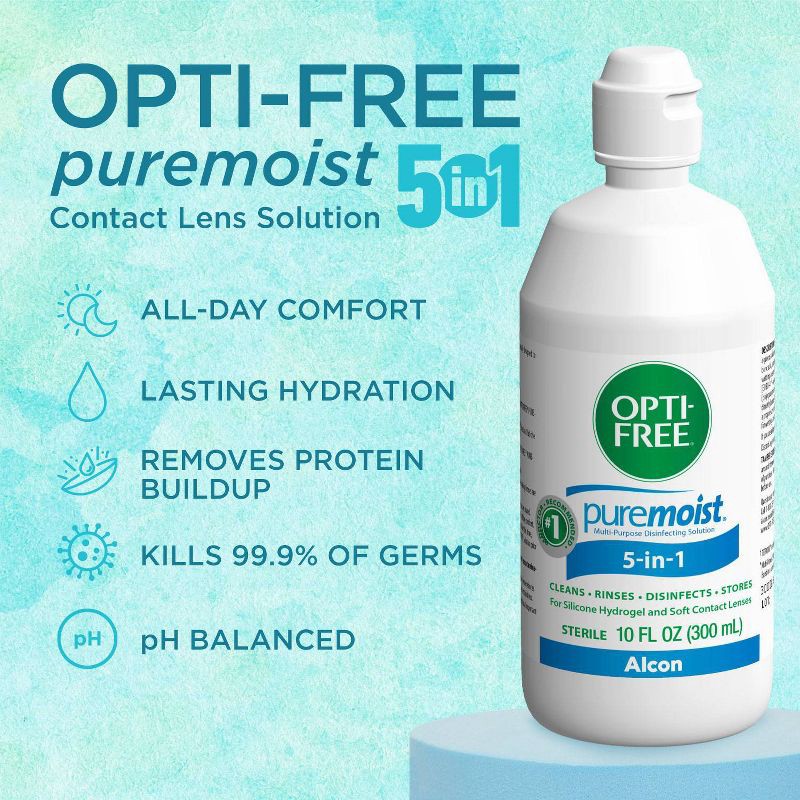 slide 5 of 8, Opti-Free PureMoist Multi-Purpose Disinfecting Contact Lens Solution - 10 fl oz, 10 fl oz