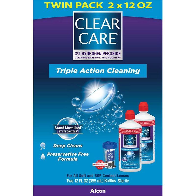 slide 2 of 7, Clear Care Triple Action Cleaning and Disinfecting Contact Lens Solution - Twin Pack - 24 fl oz, 24 fl oz