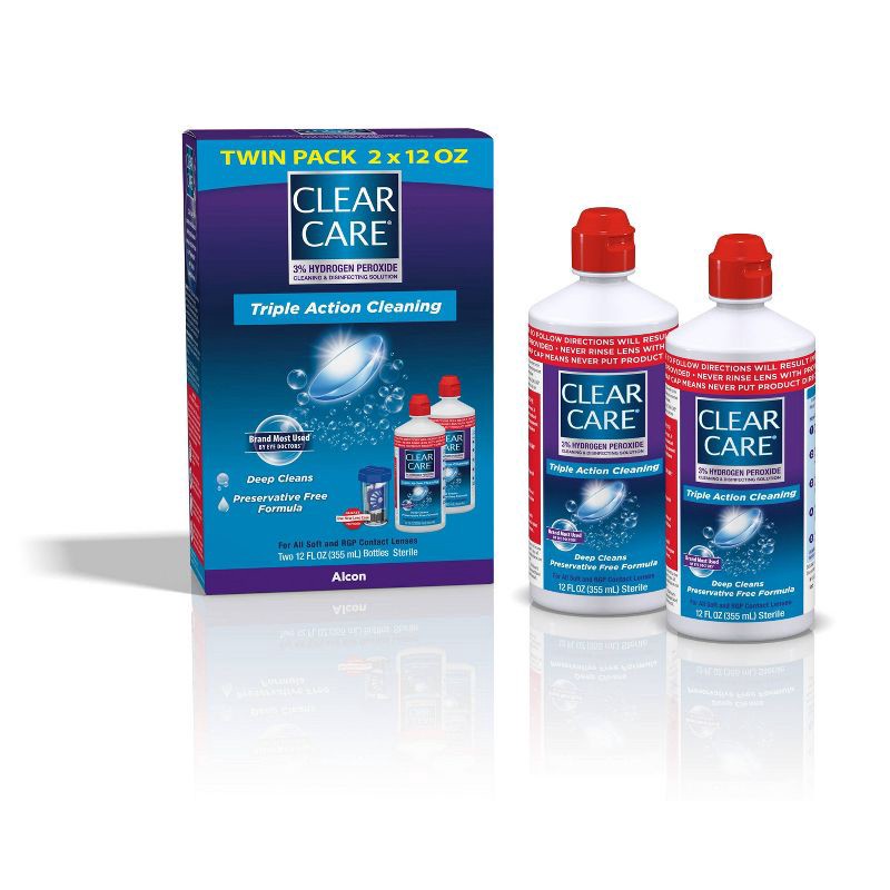 slide 1 of 7, Clear Care Triple Action Cleaning and Disinfecting Contact Lens Solution - Twin Pack - 24 fl oz, 24 fl oz