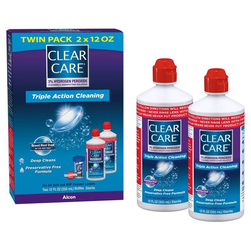 slide 1 of 7, Clear Care Preservative Free Hydrogen Peroxide Contact Lens Solution for Soft and RGP Lenses with case - Twin Pack - 2pk/12 fl oz, 2 ct; 12 fl oz