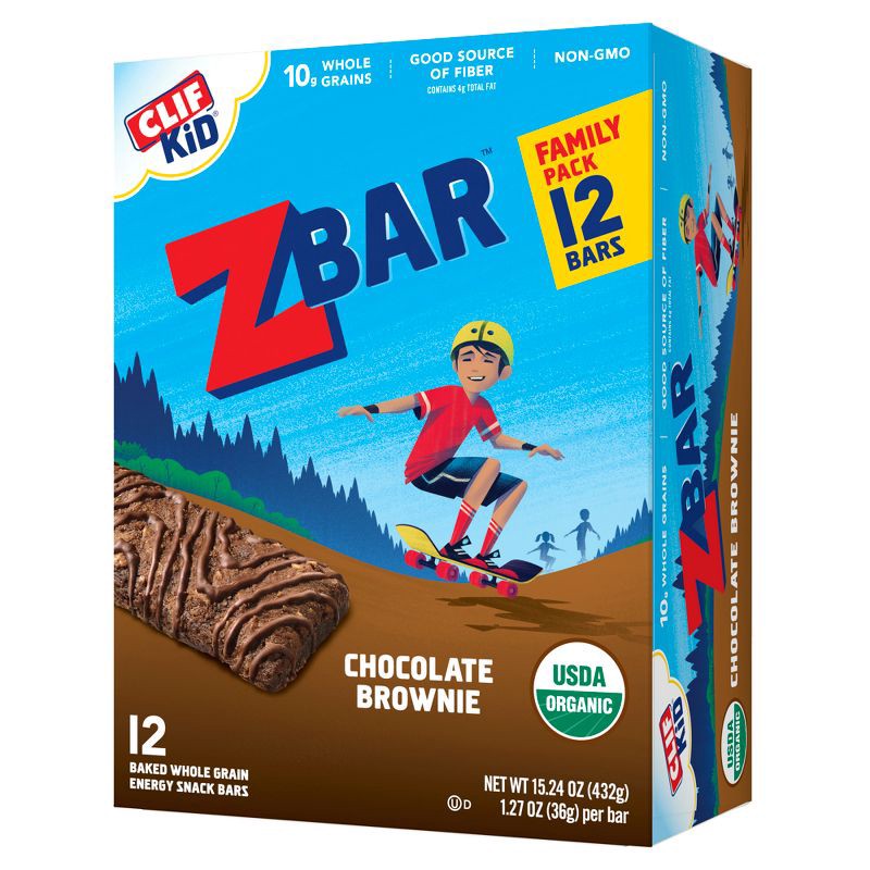 slide 1 of 4, CLIF ZBAR CLIF Kid ZBAR Organic Chocolate Brownie Snack Bars- 12ct, 15.24 oz