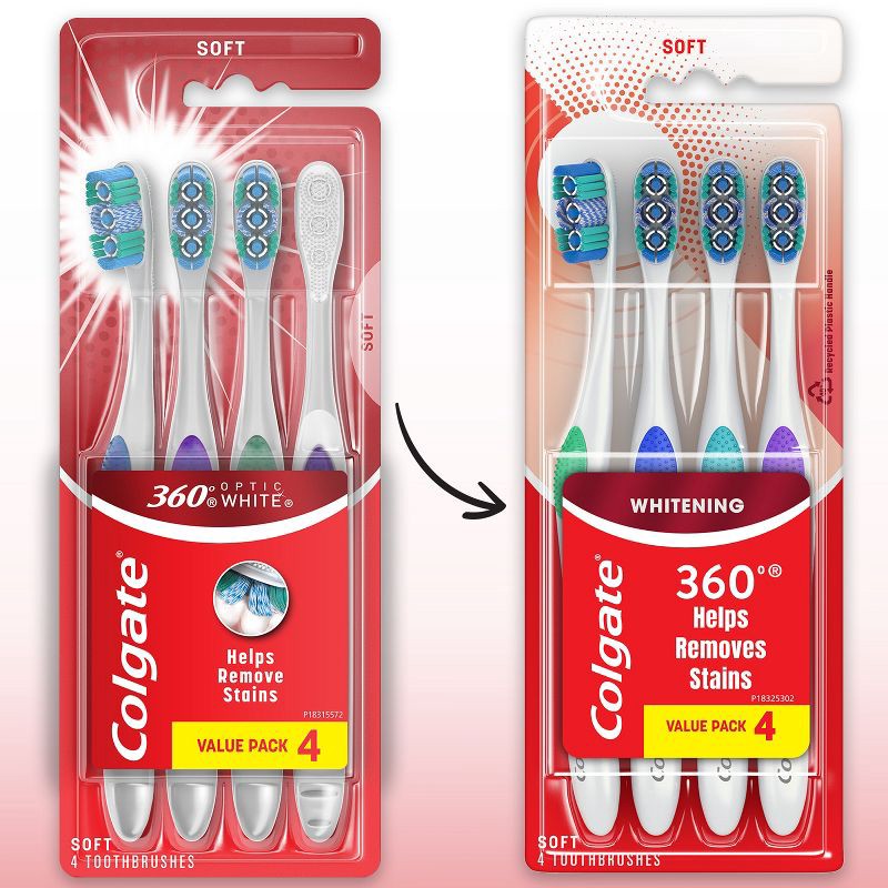 slide 6 of 9, Colgate 360 Optic White Manual Whitening Toothbrushes - Soft Bristles - 4ct, 4 ct