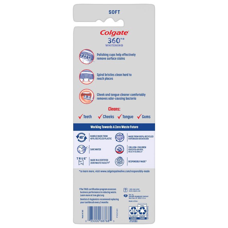 slide 7 of 9, Colgate 360 Optic White Manual Whitening Toothbrushes - Soft Bristles - 4ct, 4 ct