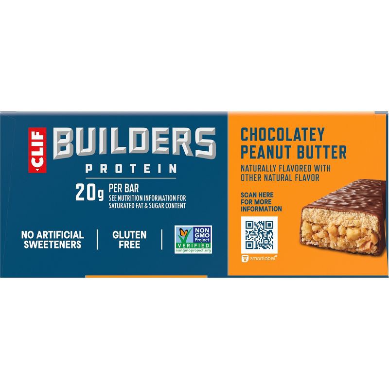 slide 12 of 15, CLIF Builder's Chocolatey Peanut Butter 20g Protein Bars - Gluten Free - 2.4 oz./6ct, 20 gram, 2.4 oz, 6 ct