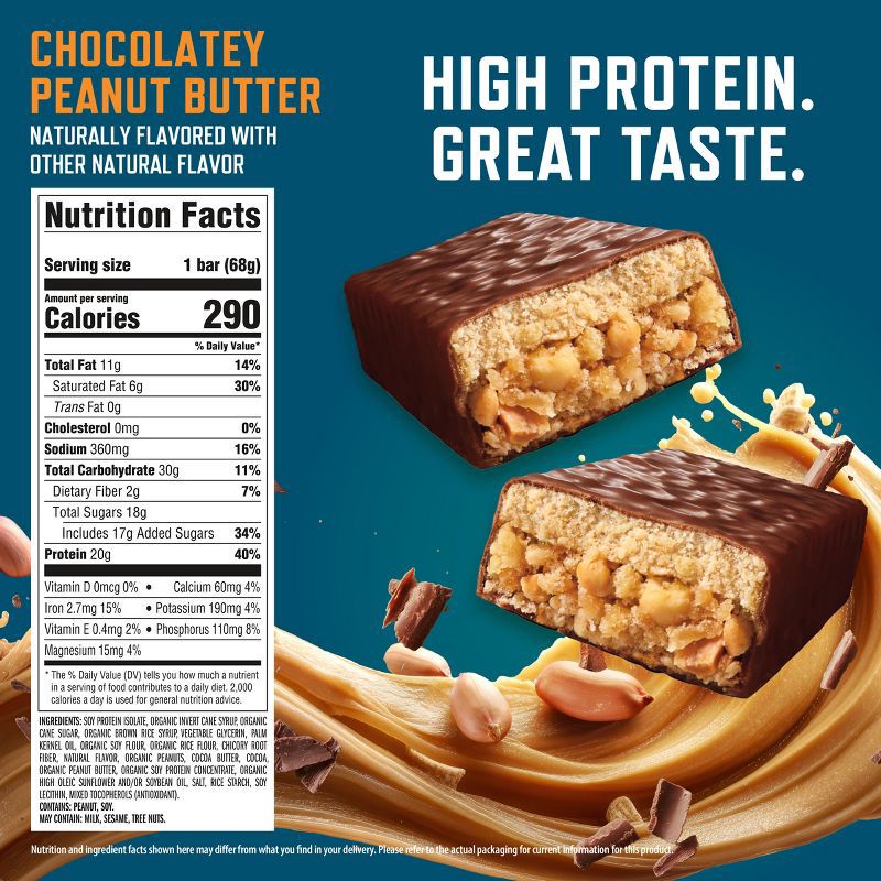 slide 4 of 15, CLIF Builder's Chocolatey Peanut Butter 20g Protein Bars - Gluten Free - 2.4 oz./6ct, 20 gram, 2.4 oz, 6 ct