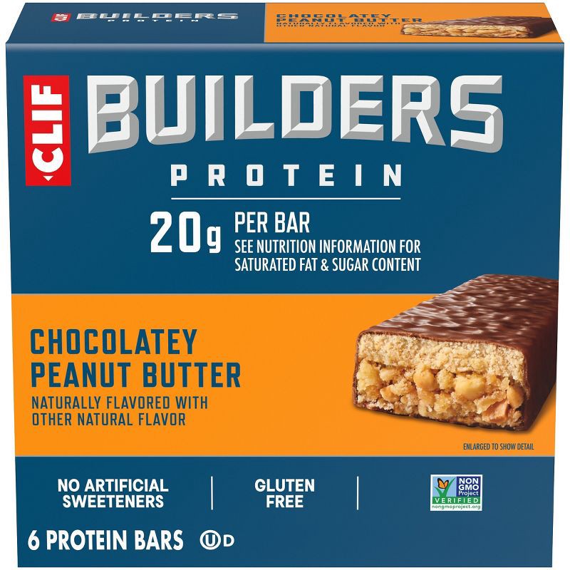 slide 1 of 15, CLIF Builder's Chocolatey Peanut Butter 20g Protein Bars - Gluten Free - 2.4 oz./6ct, 20 gram, 2.4 oz, 6 ct