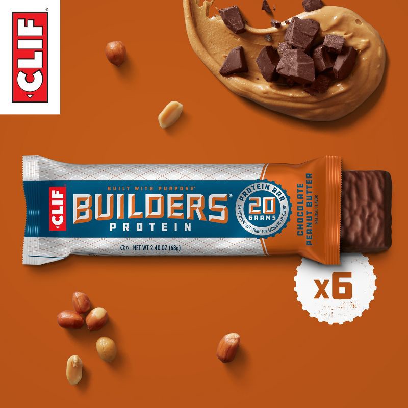 slide 10 of 10, CLIF Builder's CLIF Bar Builders Chocolate Peanut Butter Plant-Based Protein Bar - 20g Protein - 6ct, 20 gram, 6 ct