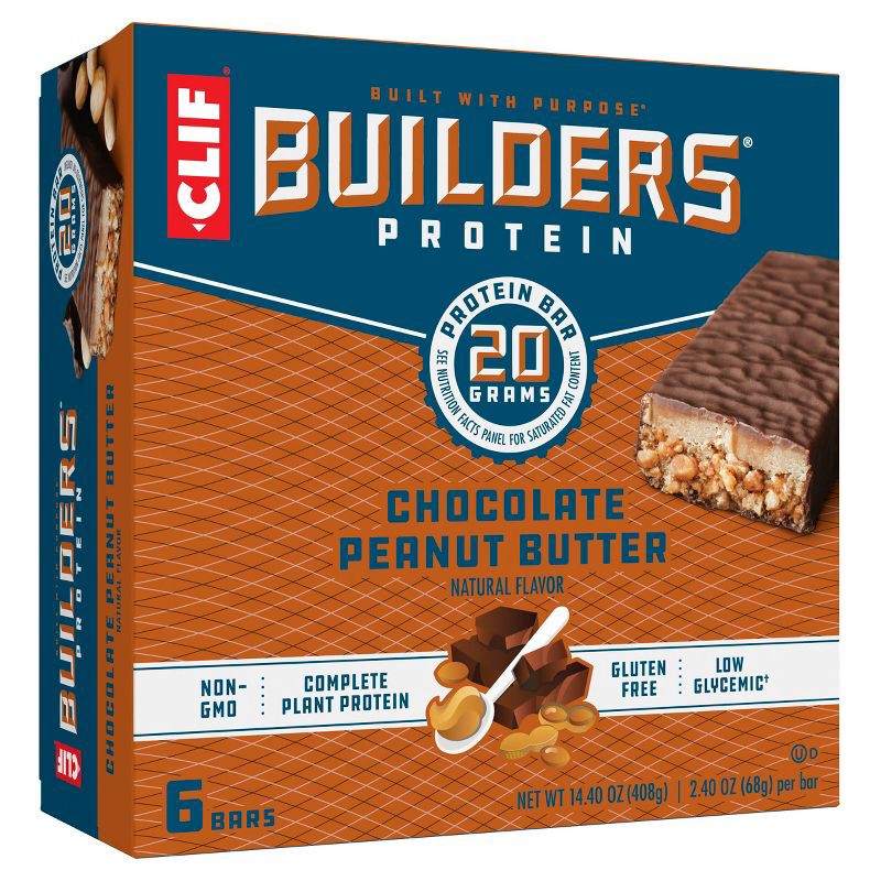 slide 1 of 9, CLIF Builder's CLIF Bar Builders Protein Bars - Chocolate Peanut Butter - 20g Protein - 6ct, 20 gram, 6 ct