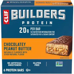 CLIF Builder's Chocolatey Peanut Butter 20g Protein Bars - Gluten Free - 2.4 oz./6ct