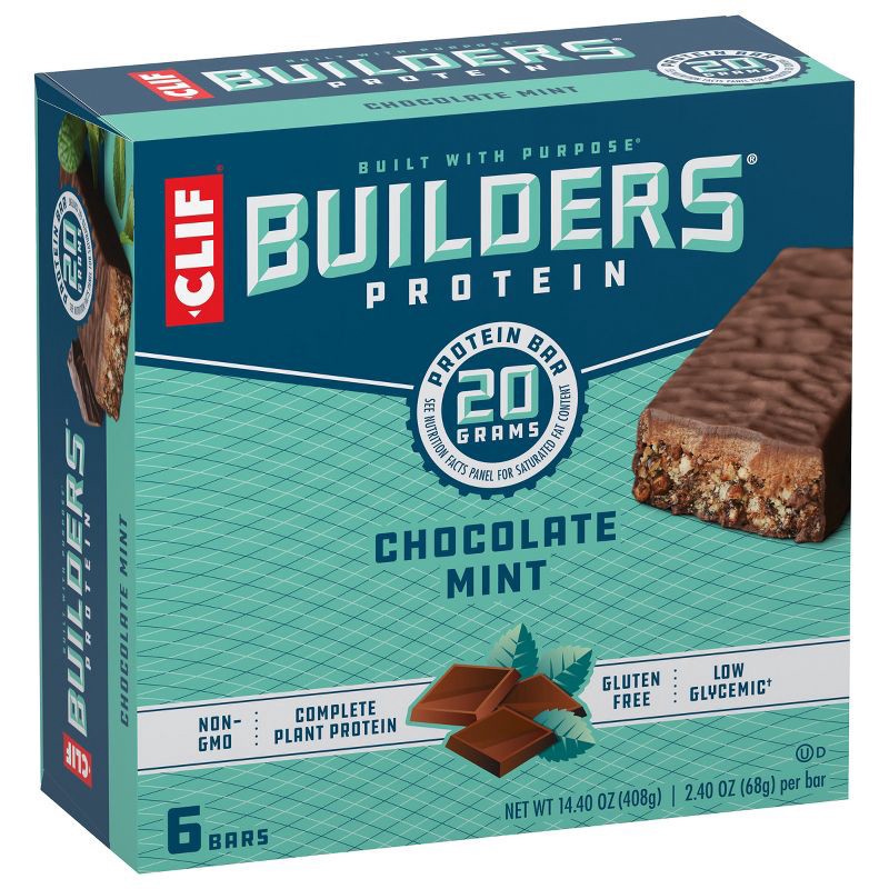 slide 2 of 11, CLIF Builder's CLIF Bar Builder's Chocolate Mint Plant-Based Soy Protein Bars - 20g Protein - 6ct, 20 gram, 6 ct