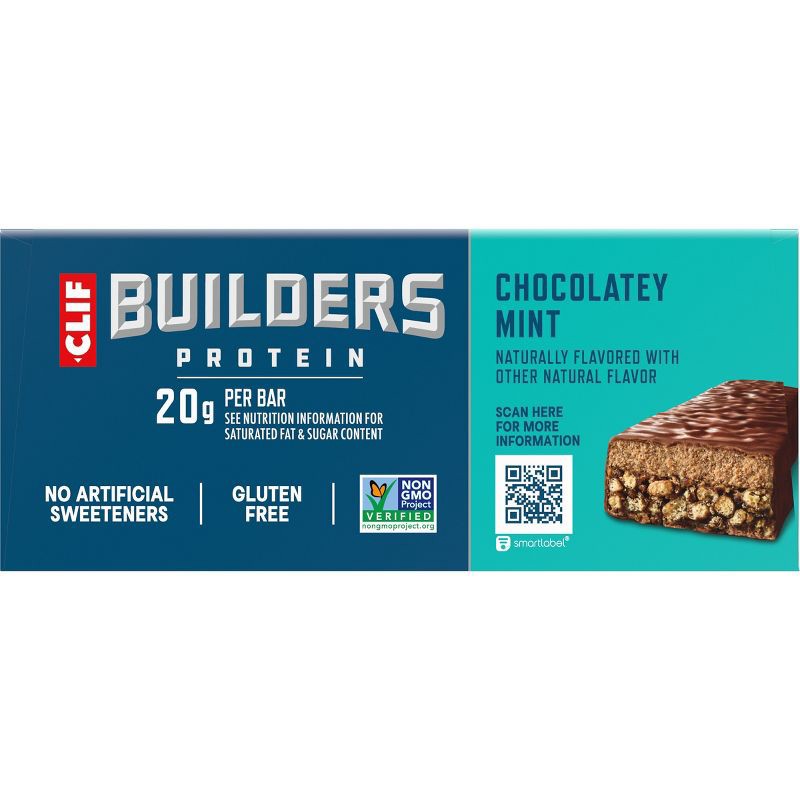 slide 11 of 15, CLIF Builder's CLIF Bar Builder's Chocolate Mint Plant-Based Soy Protein Bars - 20g Protein - 6ct, 20 gram, 6 ct