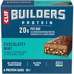 CLIF Builder's Chocolate Mint 20g Protein Bars - Gluten Free - 2.4 oz./6ct