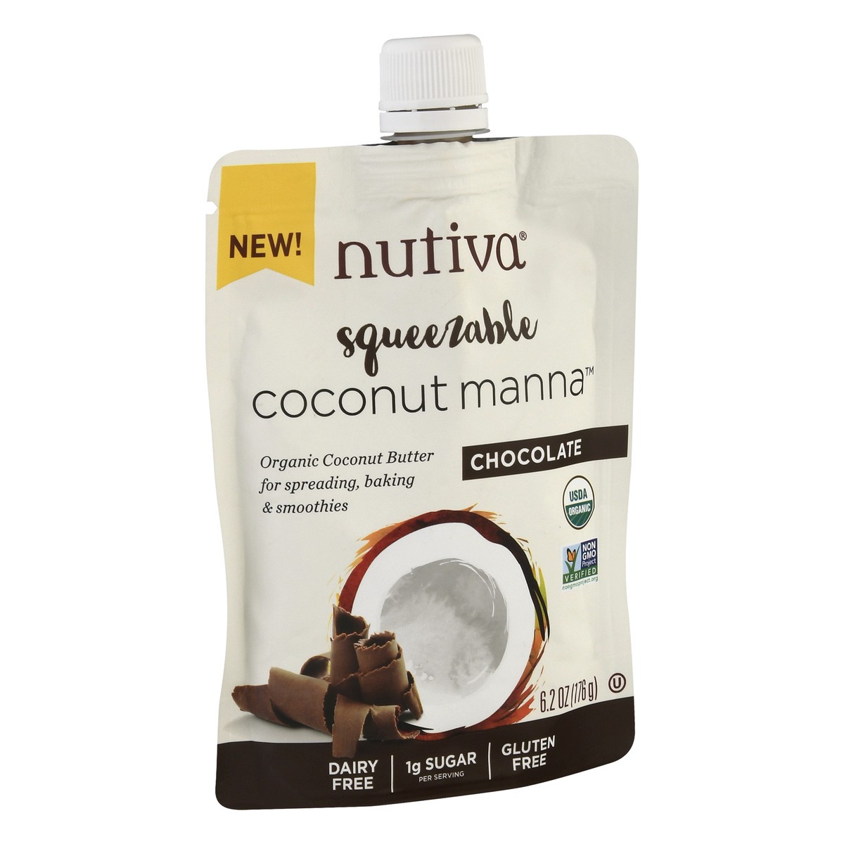 slide 2 of 9, Nutiva Squeezable Chocolate Coconut Manna 6.2 oz, 6.2 oz