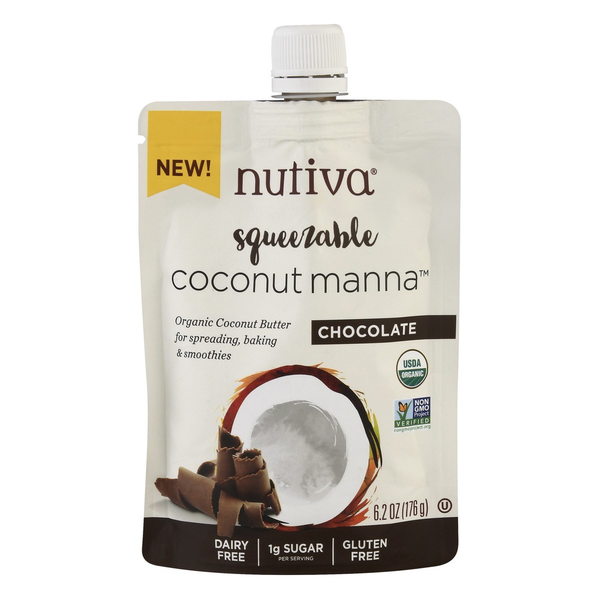 slide 1 of 9, Nutiva Squeezable Chocolate Coconut Manna 6.2 oz, 6.2 oz