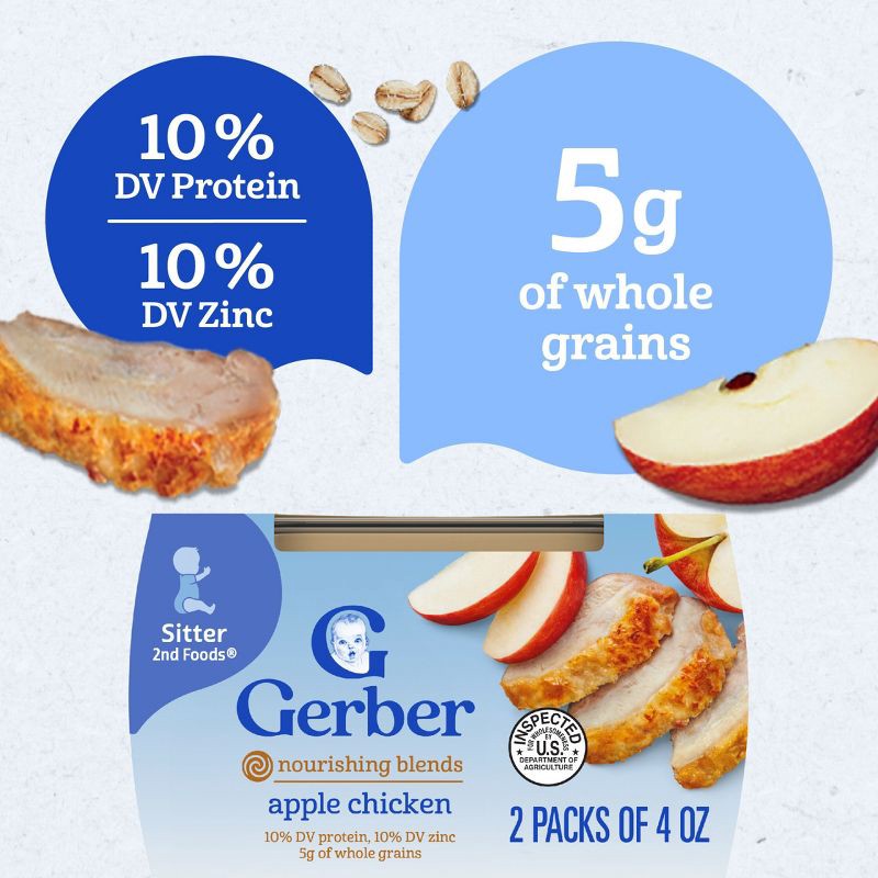 slide 3 of 8, Gerber Baby Food Stage 2 Apple Chicken Puree Tub 2 - 4oz/2ct, 2 x 4 oz, 2 ct