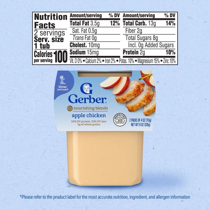 slide 7 of 8, Gerber Baby Food Stage 2 Apple Chicken Puree Tub 2 - 4oz/2ct, 2 x 4 oz, 2 ct