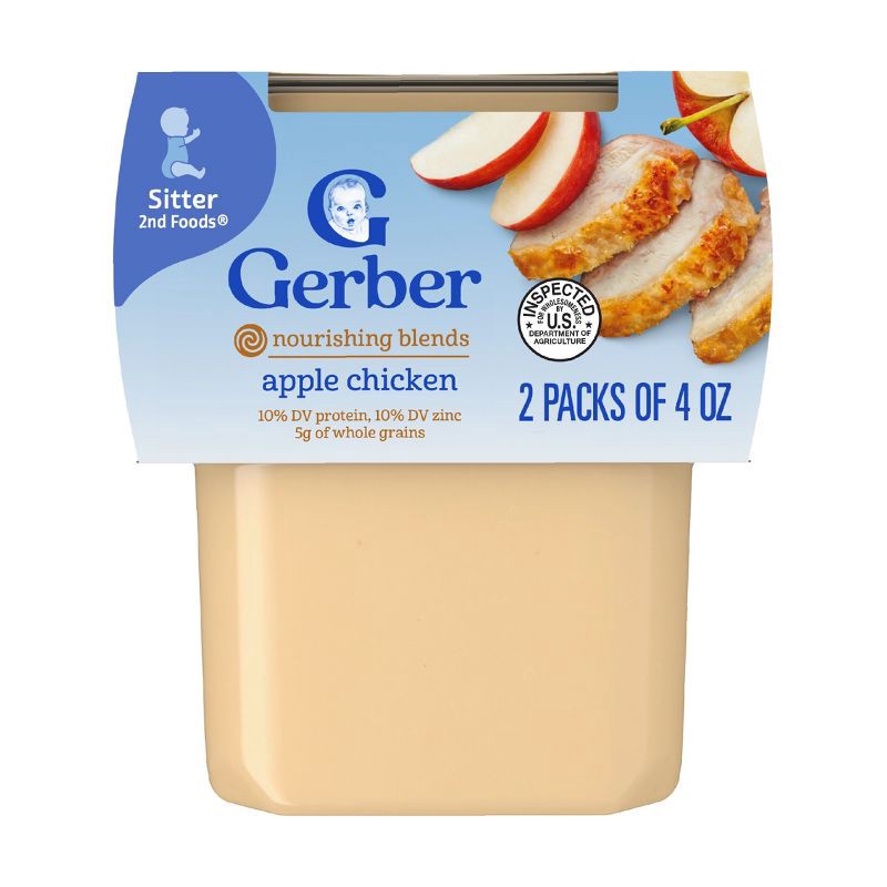 slide 1 of 8, Gerber Baby Food Stage 2 Apple Chicken Puree Tub 2 - 4oz/2ct, 2 x 4 oz, 2 ct