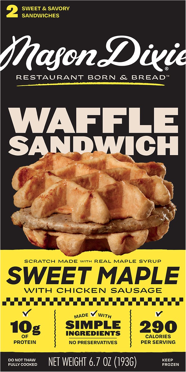 slide 9 of 13, Mason Dixie Biscuits Sweet Maple Waffle Sandwich With Chicken Sausage, 2 ct