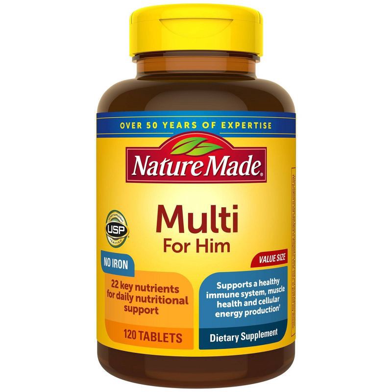 slide 1 of 8, Nature Made Multi for Him with No Iron - Men's Multivitamin Nutritional Support Tablets - 120ct, 120 ct