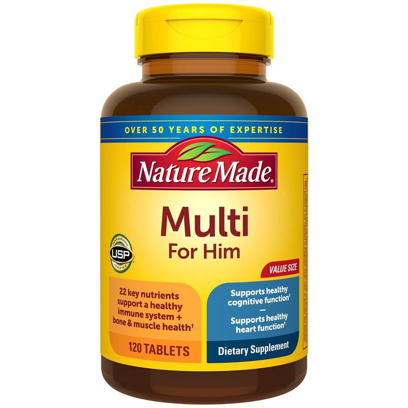 slide 1 of 9, Nature Made Multi for Him with No Iron - Men's Multivitamin Nutritional Support Tablets - 120ct, 120 ct