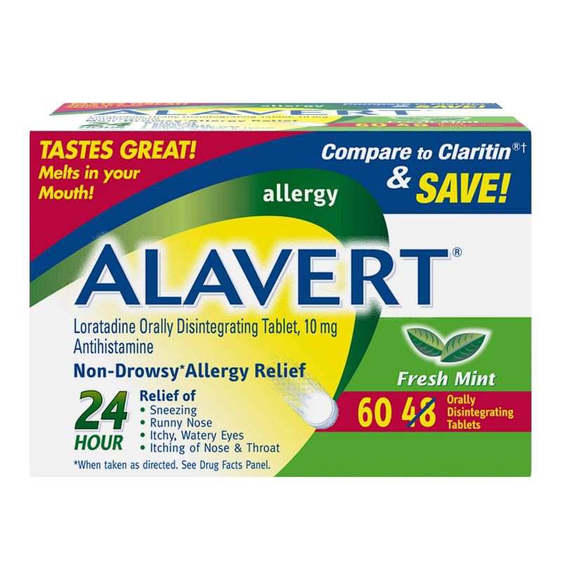 slide 1 of 5, Alavert 24-Hour Allergy Relief Dissolving Tablets - Loratadine - Fresh Mint Flavor - 60ct, 60 ct