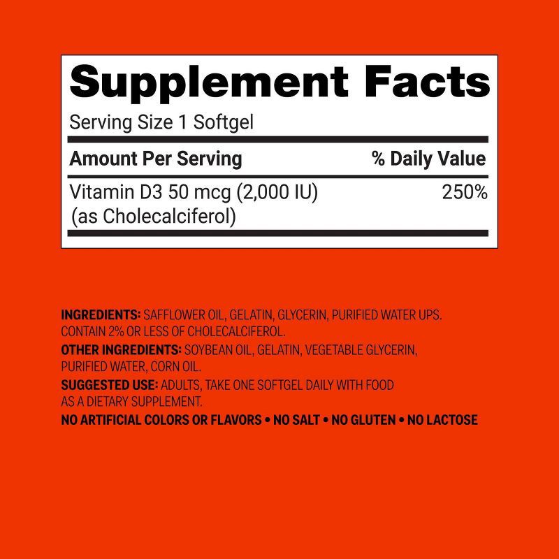 slide 5 of 5, Vitamin D3 2000 IU (50 mcg) Bone Health and Immune Support Softgels - 500ct - up&up™, 500 ct