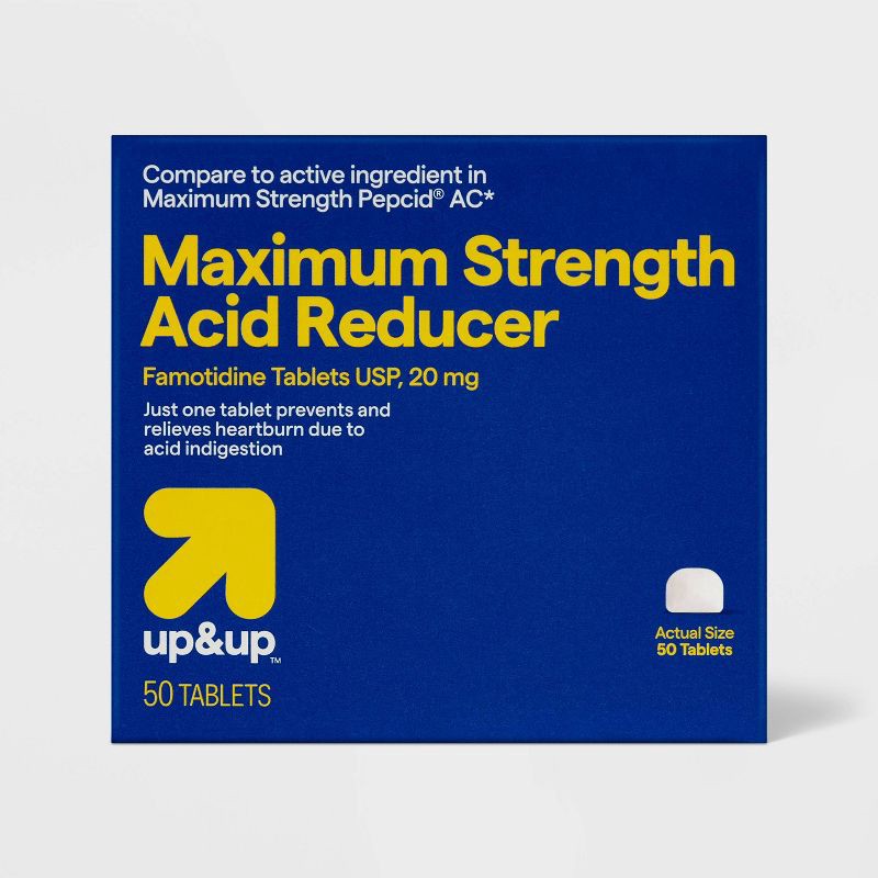 slide 1 of 6, Famotidine 20mg Maximum Strength Acid Reducer Tablets - 50ct - up&up™, 20mg, 50 ct