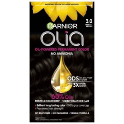 Garnier Olia Brilliant Color - 3.0 Darkest Brown - 6.3 fl oz: Ammonia-Free, Paraben-Free, Vegan, All Hair Types