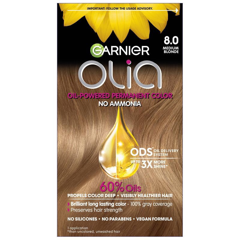 slide 1 of 6, Garnier Olia Oil Permanent Hair Color - 8.0 Medium Blonde - 1 kit - 6.3 fl oz, 6.3 fl oz