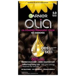 Garnier Olia Brilliant Color - 5.0 Medium Brown - 6.3 fl oz: Ammonia-Free, Paraben-Free, Vegan, Permanent Hair Color