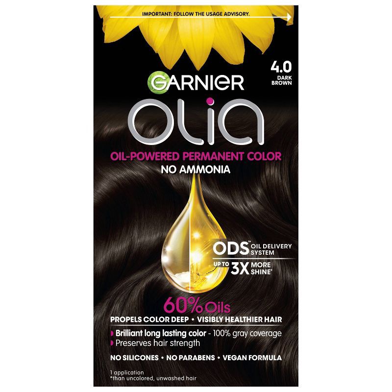 slide 1 of 9, Garnier Olia Brilliant Color - 4.0 Dark Brown - 6 fl oz, 6 fl oz