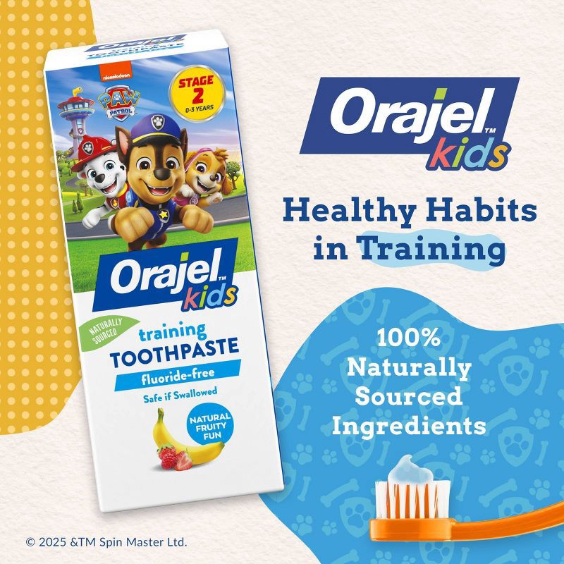 slide 3 of 10, Orajel Kids Paw Patrol Fluoride-Free Training Toothpaste - Fruity Fun - 1.5oz, 1.5 oz