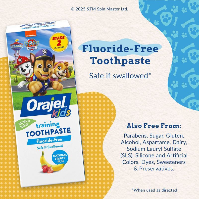 slide 5 of 10, Orajel Kids Paw Patrol Fluoride-Free Training Toothpaste - Fruity Fun - 1.5oz, 1.5 oz