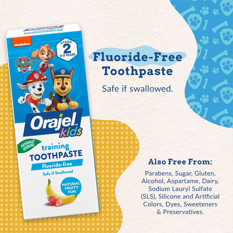 slide 10 of 11, Orajel Kids Paw Patrol Fluoride-Free Training Toothpaste - Fruity Fun - 1.5oz, 1.5 oz