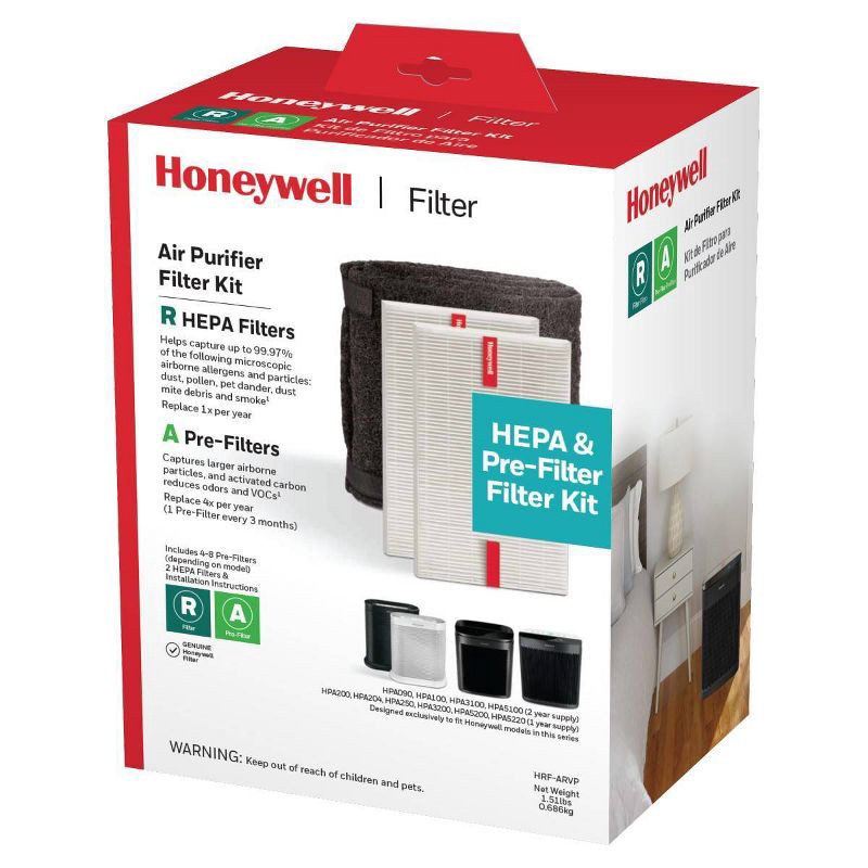 slide 5 of 5, Honeywell HEPA Air Purifier Filter Value Kit with A and R Filters: Replacement for HPA200, HPA3100B, Captures Allergens, 1 ct