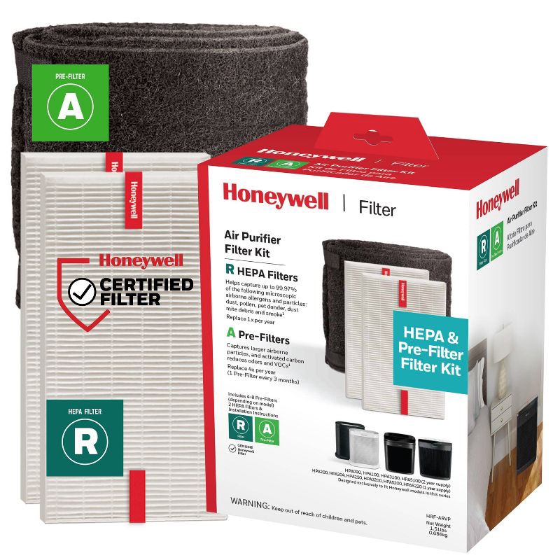 slide 1 of 10, Honeywell HEPA Air Purifier Filter Value Kit with A and R Filters: Captures Dust & Pollen, True HEPA, 6-Month Life, 1 ct