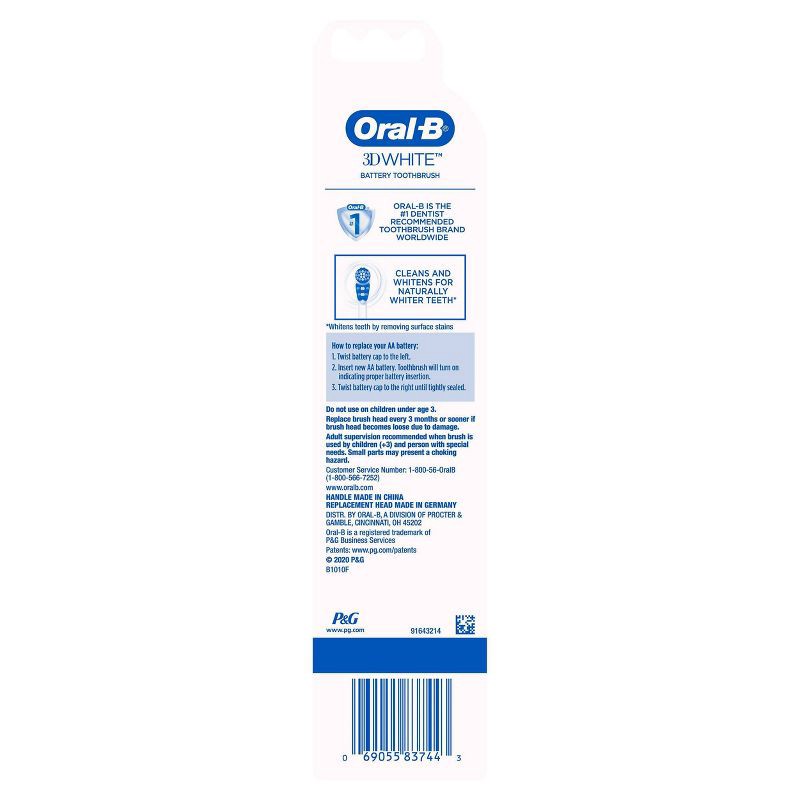 slide 3 of 8, Oral-B 3D White Battery Power Electric Toothbrush - 1ct, 1 ct