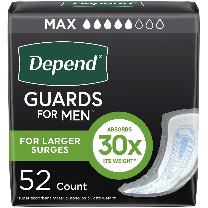 slide 1 of 9, Depend Guards/Incontinence Bladder Control Pads for Men - Maximum Absorbency - 52ct, 52 ct
