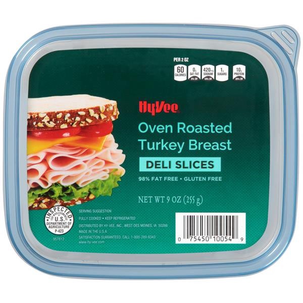 slide 1 of 1, Hy-Vee Deli Sliced Turkey Breast, 9 oz