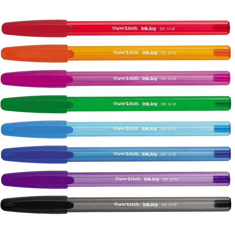 slide 2 of 7, Paper Mate Ink Joy 100ST 18pk Ballpoint Pens 1.00mm Medium Tip Multicolored: Quick Drying, Pocket Clip, 18 Count, 18 ct