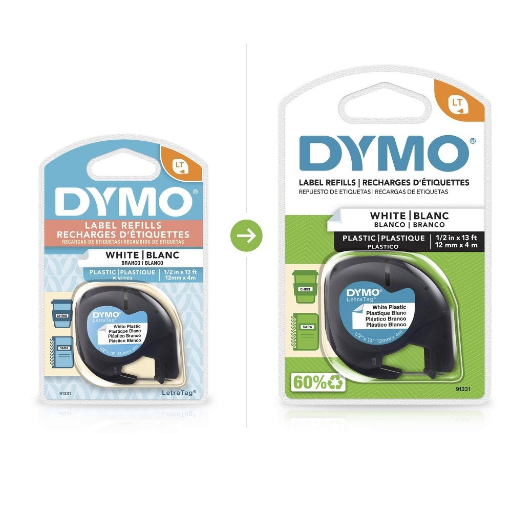 slide 2 of 8, DYMO LetraTag Plastic Label Tape Cassette - White Plastic, 1 ct
