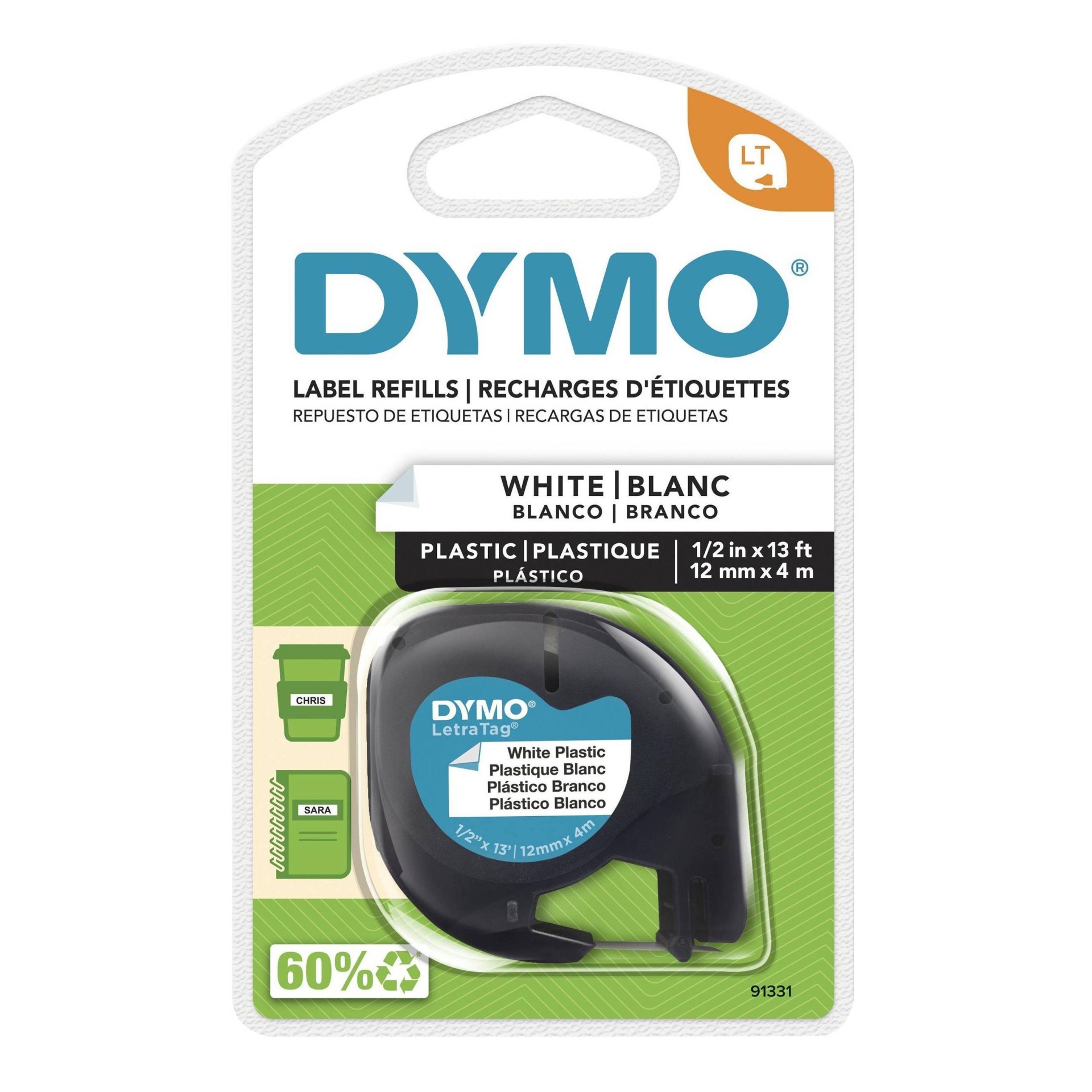 slide 1 of 8, DYMO LetraTag Plastic Label Tape Cassette - White Plastic, 1 ct