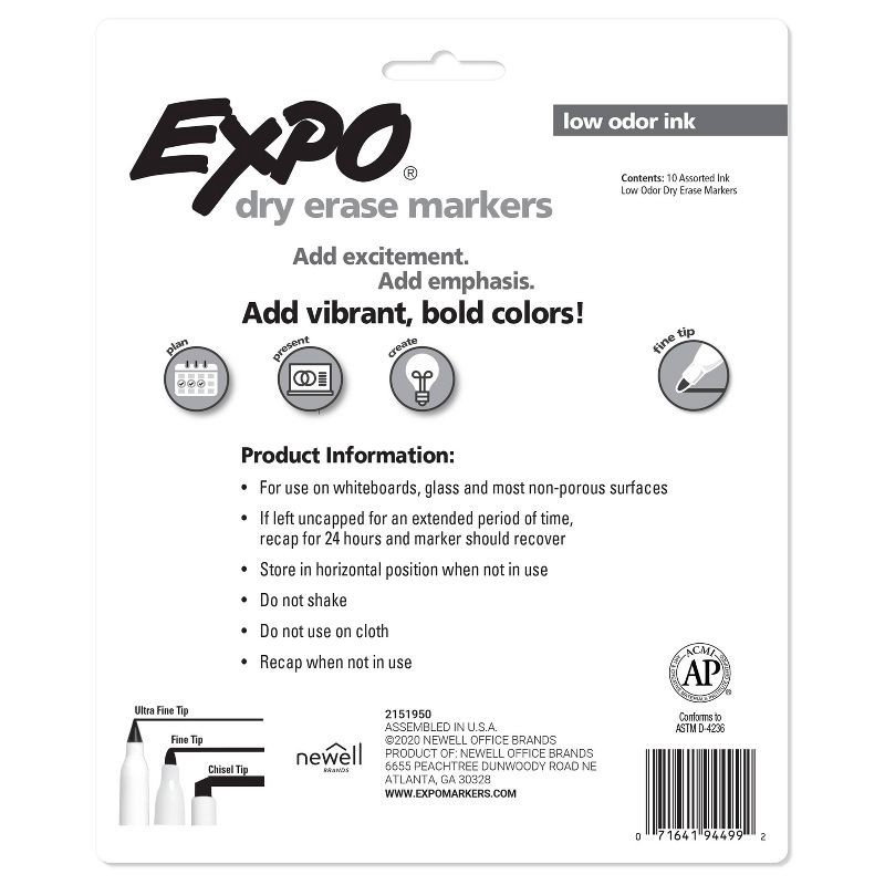 slide 8 of 8, Expo 10pk Dry Erase Markers Fine Tip Multicolored, 10 ct