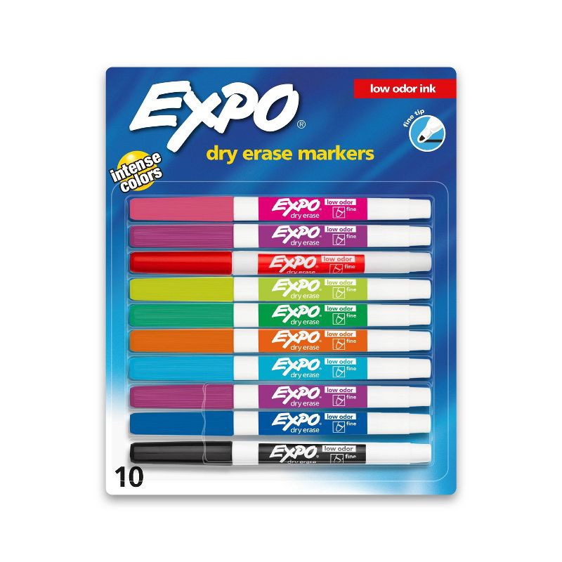 slide 1 of 8, Expo 10pk Dry Erase Markers Fine Tip Multicolored, 10 ct