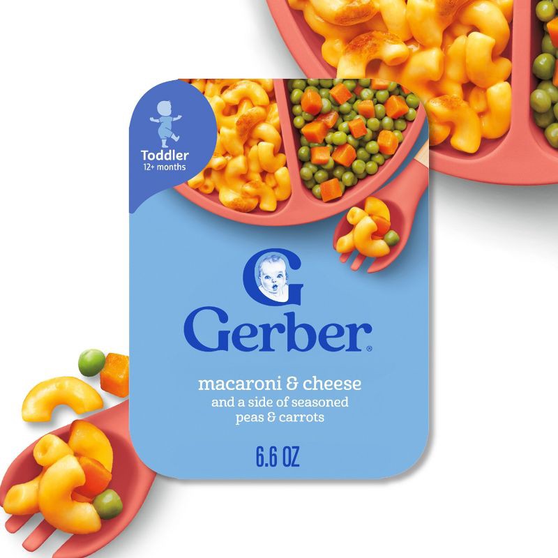 slide 2 of 8, Gerber Toddler Food Meals Macaroni & Cheese with Seasoned Peas and Carrots - 6.6oz​, 6.6 oz