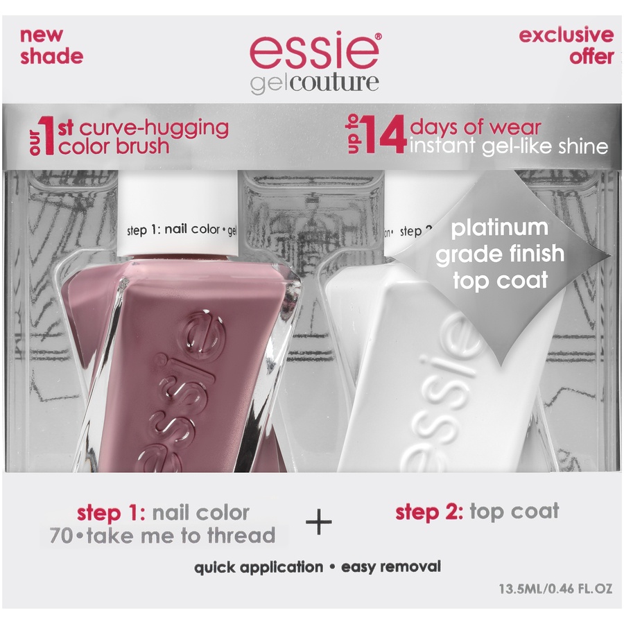 slide 1 of 6, Essie Gel Couture Nail Polish + Top Coat Kit 70 Take Me To Thread, 2 ct; 0.46 oz