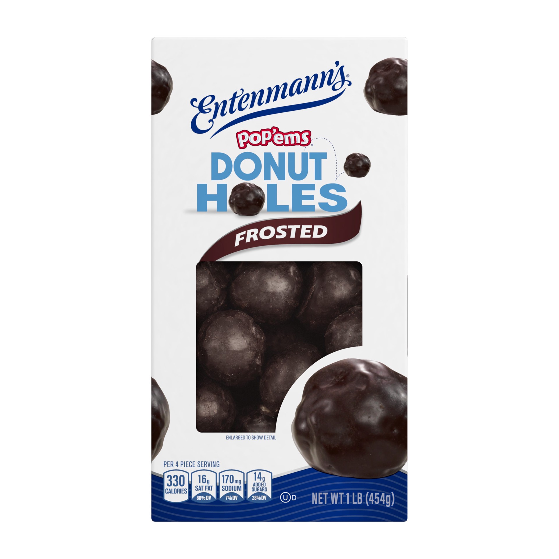 slide 1 of 9, Entenmann's Pop'ems Frosted Donut Holes, 16 oz, Chocolate Donuts, Box, 16 oz