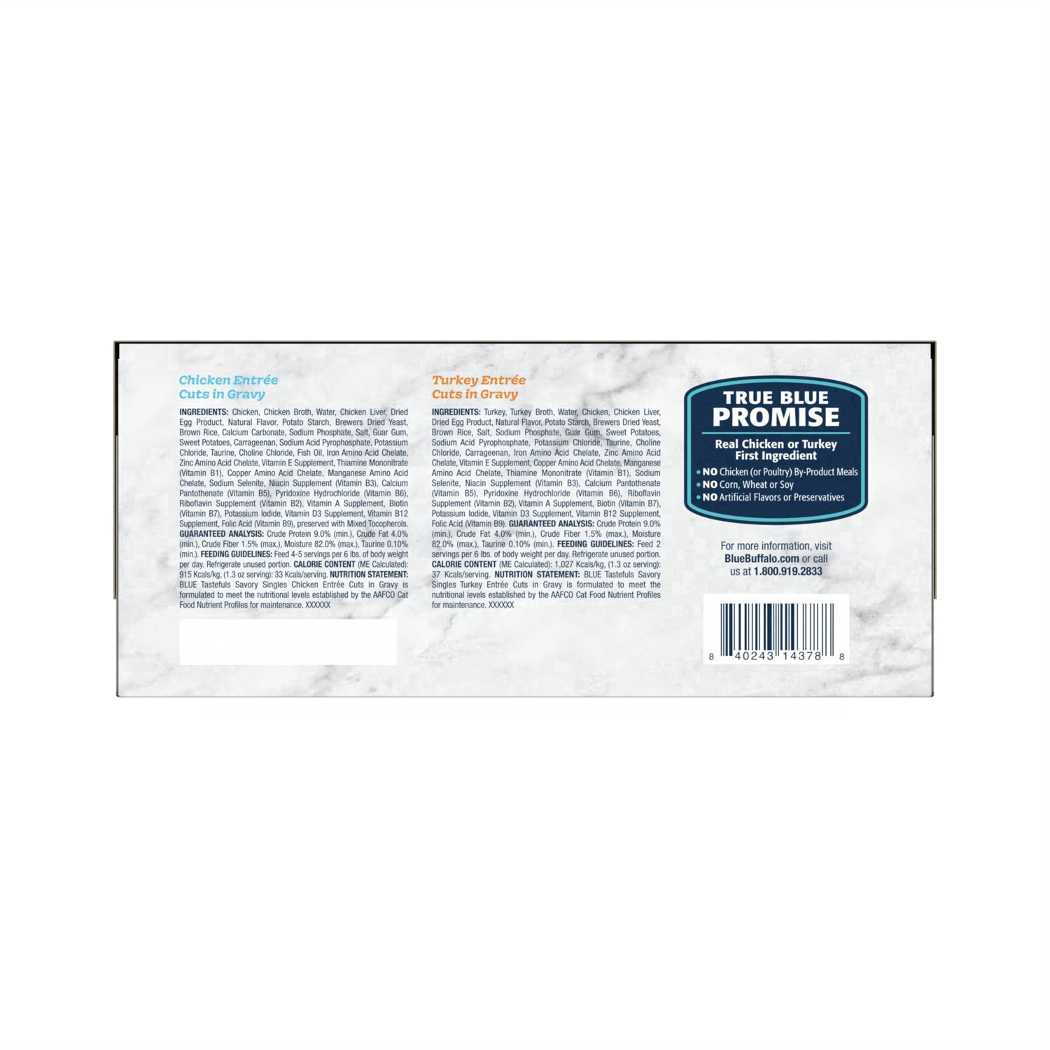 slide 36 of 43, Blue Buffalo Tastefuls Savory Singles Adult Cuts in Gravy Wet Cat Food Variety Pack, Chicken and Turkey Entrée, 2.6-oz Twin-Pack Tray (12 Count - 6 of Each Flavor), 12 ct 2.6 oz